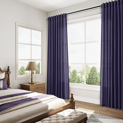 Nanspring Purple Linen Blend Light Filtering Back Tab Curtains 102 Inches Long - Image 8
