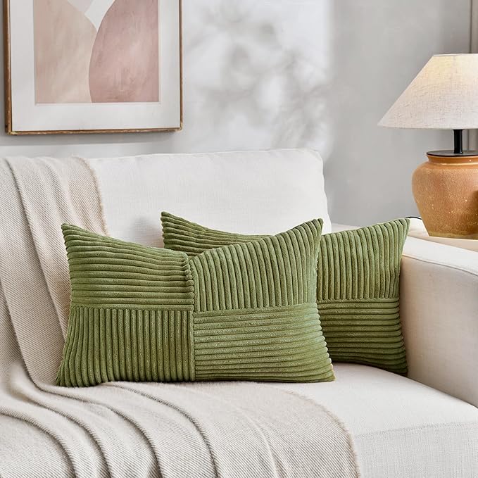 Fancy Homi 2 Packs Moss Green Lumbar Decorative Throw Pillow Covers 12x20 Inch - Image 5