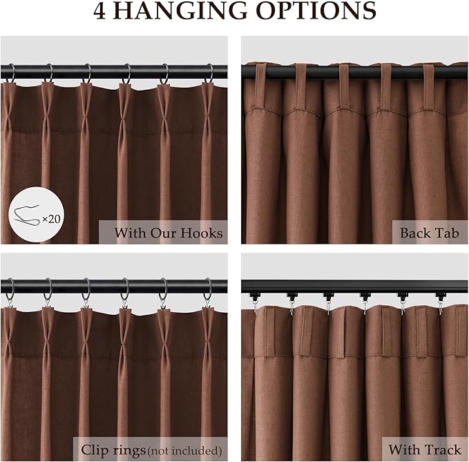 Rustic Brown Pinch Pleated Linen Curtains 102 Inch Length 2 Panels - Image 5