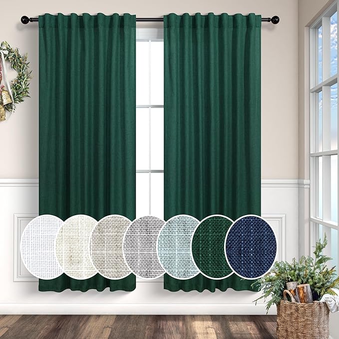 Pitalk Dark Green Curtains 63 Inch Length by Pitalk