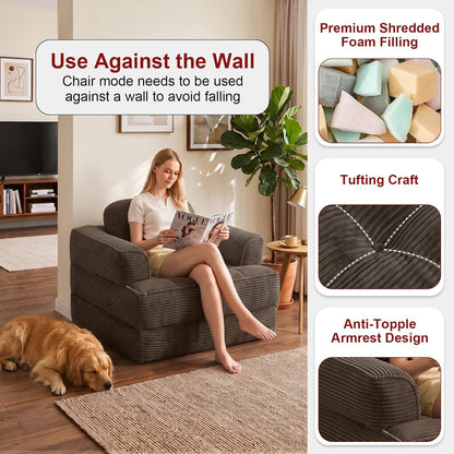 folding sofa bed, 2-in-1 convertible sleeper chair for, side view