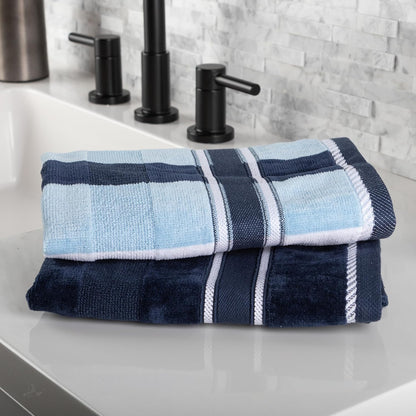 lavish home bathroom towels set, bathroom accessories, navy, side view