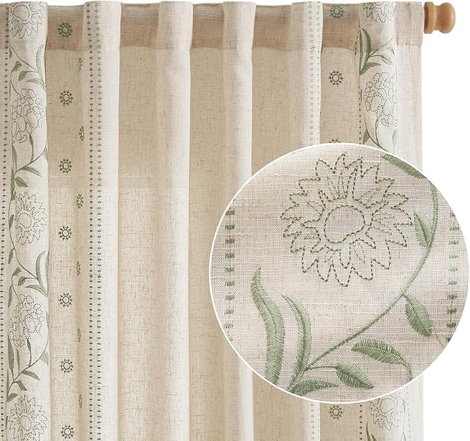 jinchan Winslow Linen Curtains for Bedroom 108 Inches Length Embroidered - Image 8