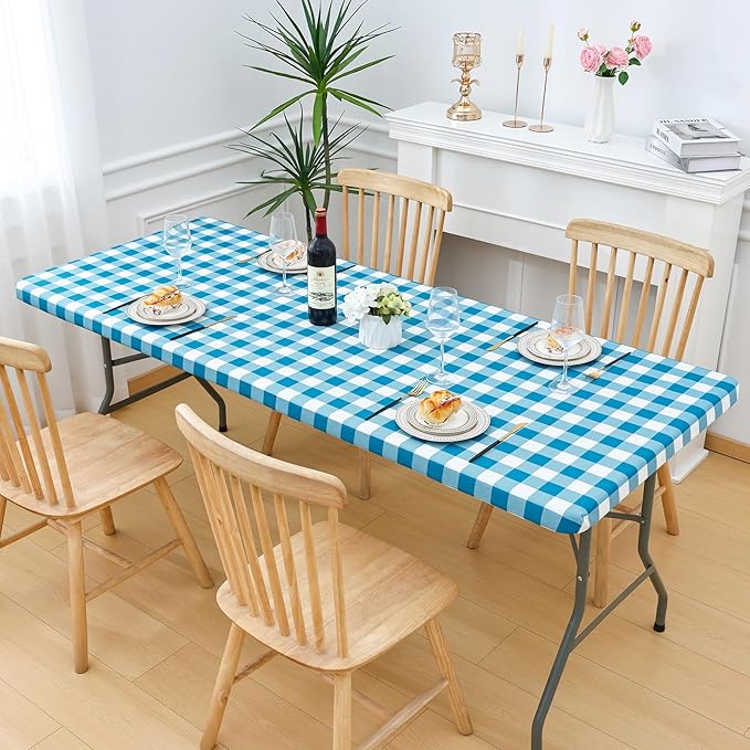 Smiry Rectangle Picnic Table Cloth, Elastic Waterproof Fitted Vinyl Tablecloths - Image 6
