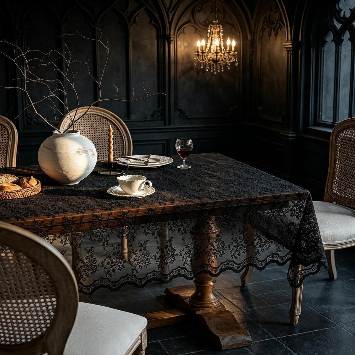 Halloween Black Lace Tablecloth Extra Long Gothic Table Cloth
