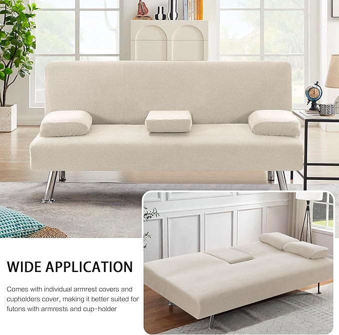 H.VERSAILTEX 4 Pieces Stretch Futon Covers Sofa Bed Slipcover - Image 7