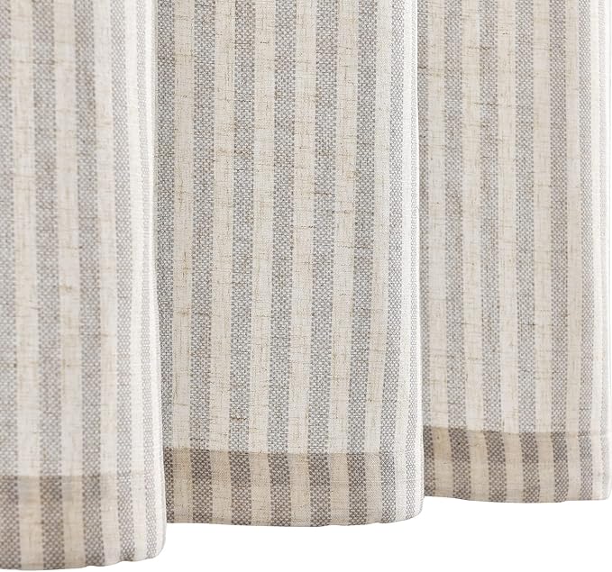 jinchan Tie Up Linen Textured Striped Bow Tie Curtain - Image 7