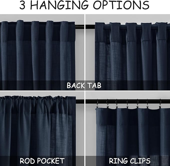 Navy Blue Linen Curtains 90 inch Length - Image 3