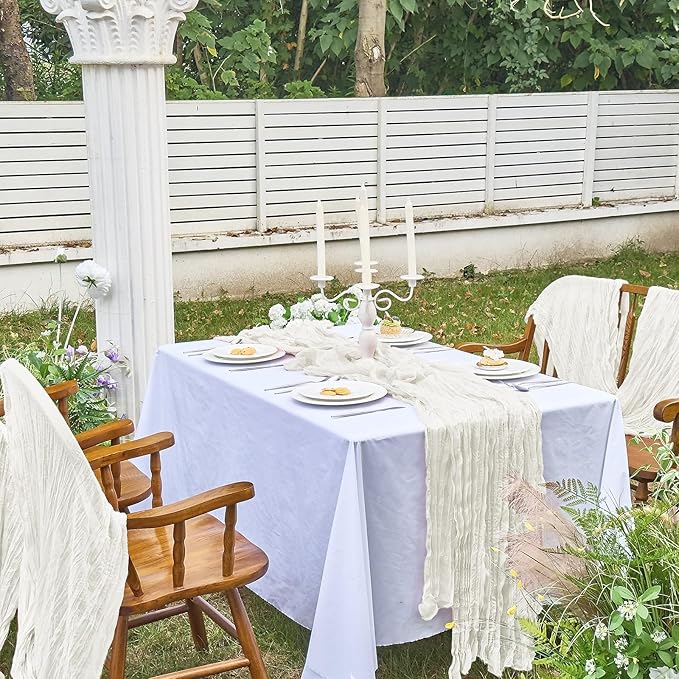 IVAPUPU 1 Pcs Cheesecloth Table Runner - 10ft Ivory White Boho Gauze Cheese - Image 2