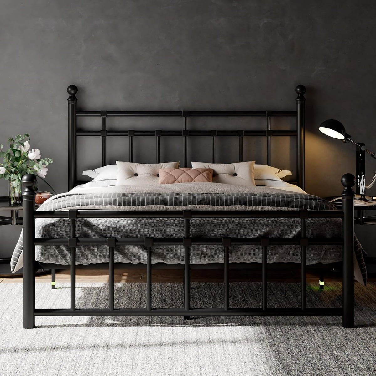 feonase queen metal platform bed frame with victorian, main product view