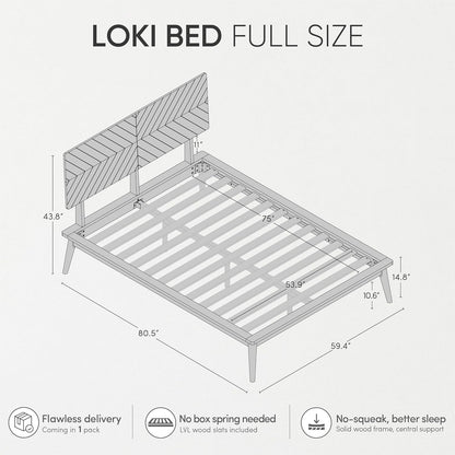 loki solid wood platform bed full, chevron headboard shown in use