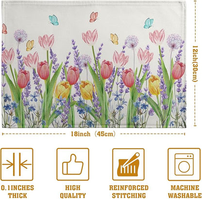 Tulip Placemats Set of 4 Spring Summer Flowers Tulips Lavender Place Mats - Image 4