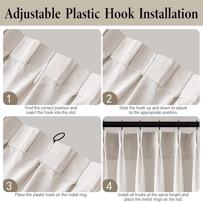 MIULEE Pinch Pleated Thick Linen Curtains 90 Inch 4 Panels Set Back Tab Memory - Image 9