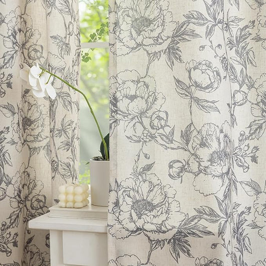Taupe Floral Curtains for Living Room 72 Inches Long 2 Panels French Country by Conkov
