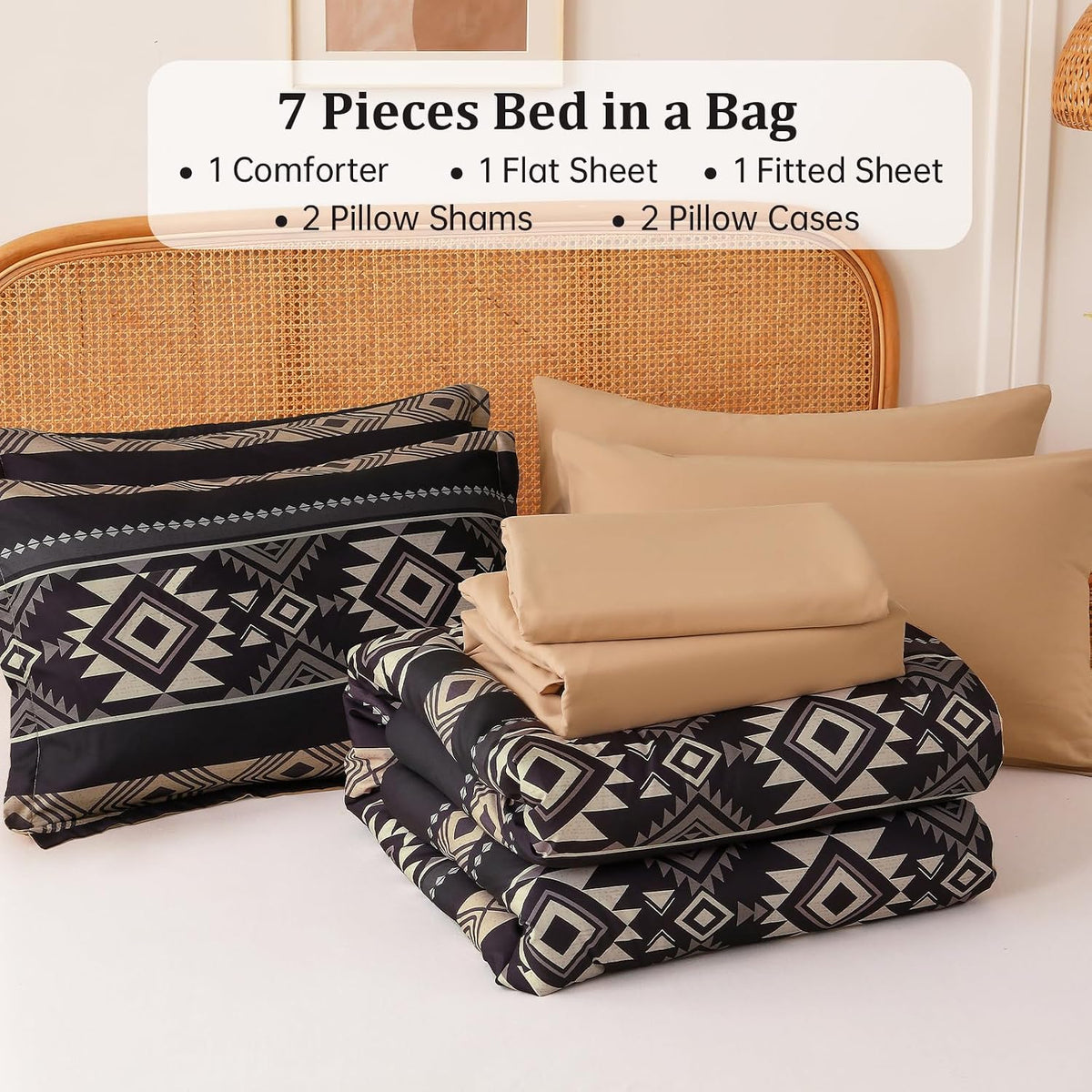 western queen comforter set, 7 pieces black brown, package contents