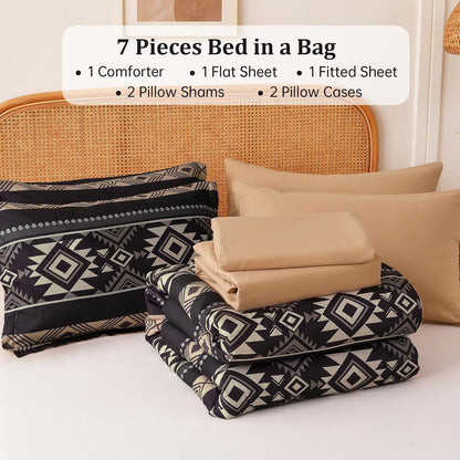 western queen comforter set, 7 pieces black brown, package contents
