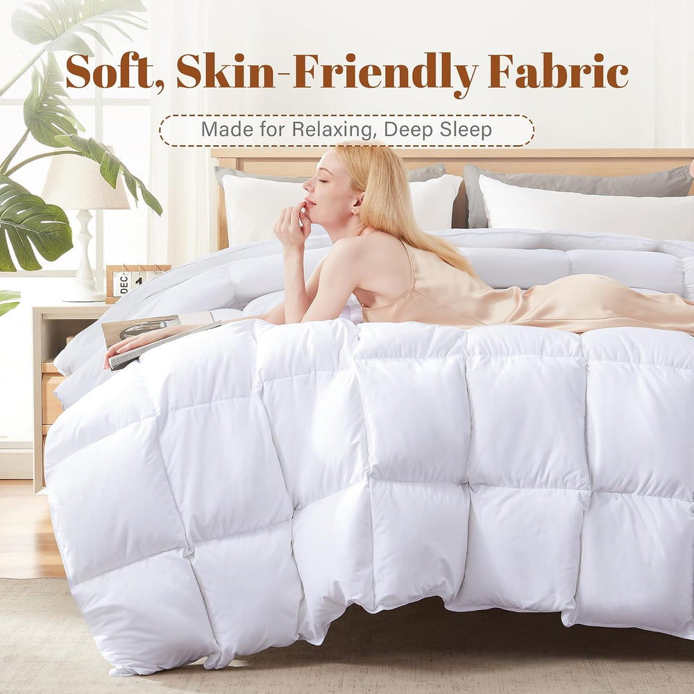 Cosybay Feather and Down Fiber Comforter Insert Queen, 100% Cotton Cover