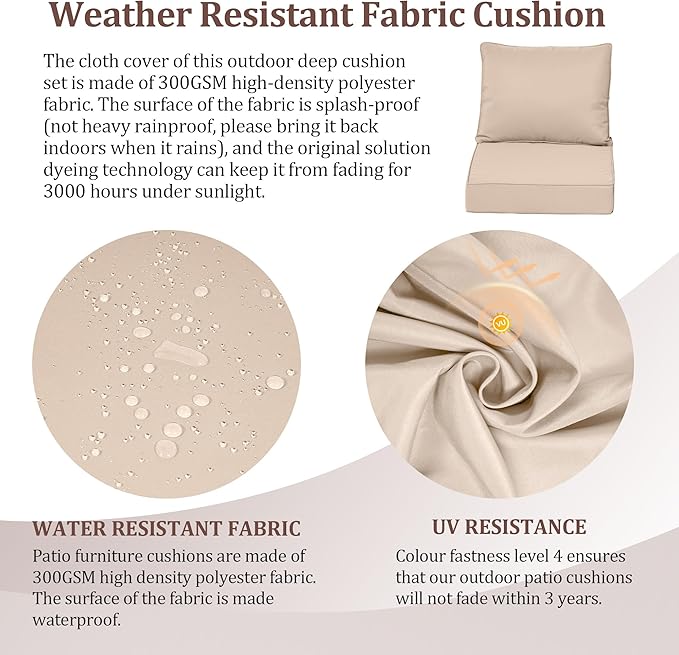 Waterproof Outdoor Chair Cushion Set of 3, Outdoor Cushions - Image 4