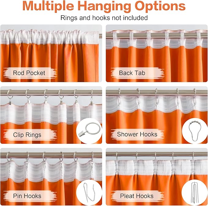 DUALIFE Orange Blackout Curtains 72 Inches Long - Image 3