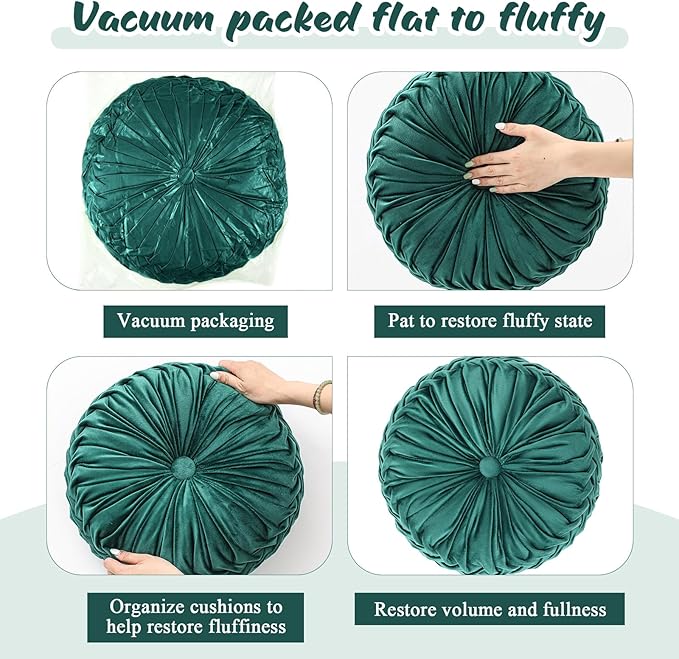 3 Pcs Round Throw Pillows Decorative Velvet Pleated Throw Pillows 15'' Diameter - Image 4