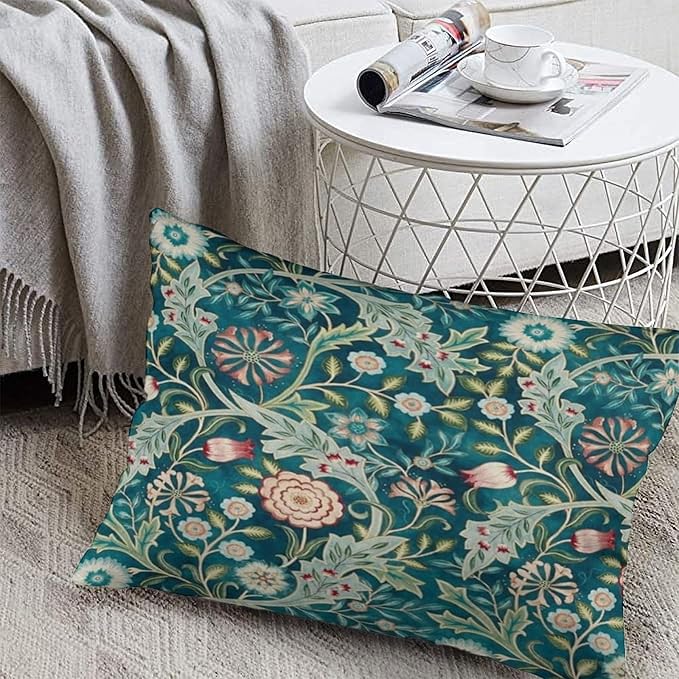 Teal Green Blue Vintage Floral Botanical William Morris Throw Pillow Covers - Image 5