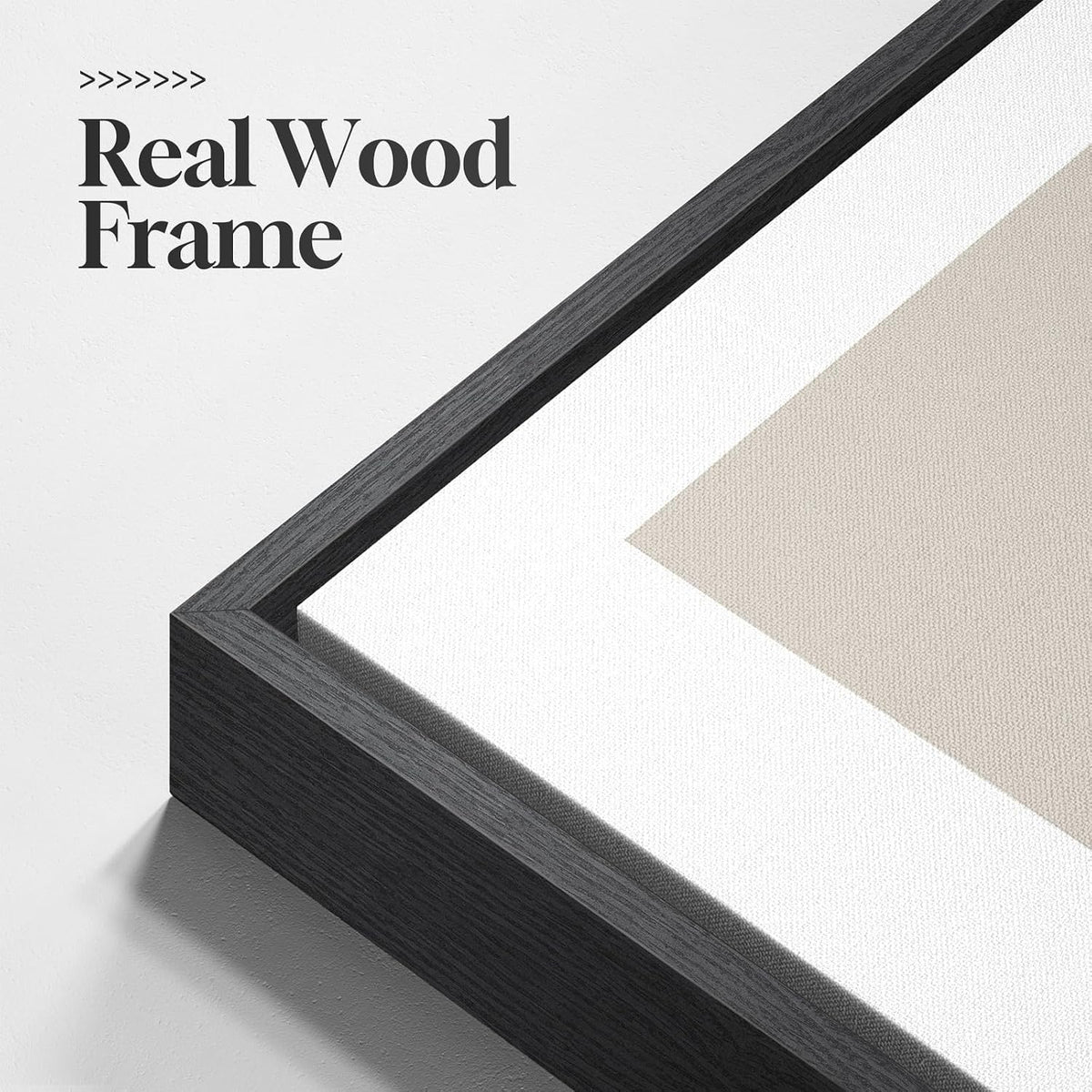 framed neutral 3 piece minimalist canvas wall art, close-up detail