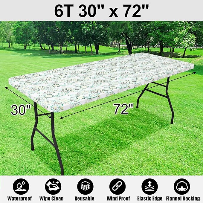 Smiry Rectangle Picnic Tablecloth, Waterproof Elastic Fitted Table Covers - Image 6