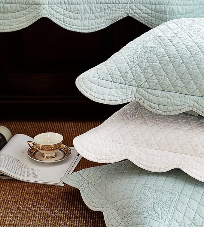 Calla Angel Sage Garden Luxury Pure Cotton Quilted Pillow Sham, Light Aqua - Image 5
