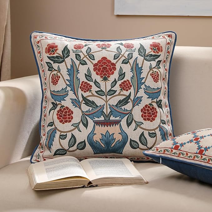 patdrea Designer Throw Pillow Covers, Square Brilliant Vintage Red Tropical - Image 6