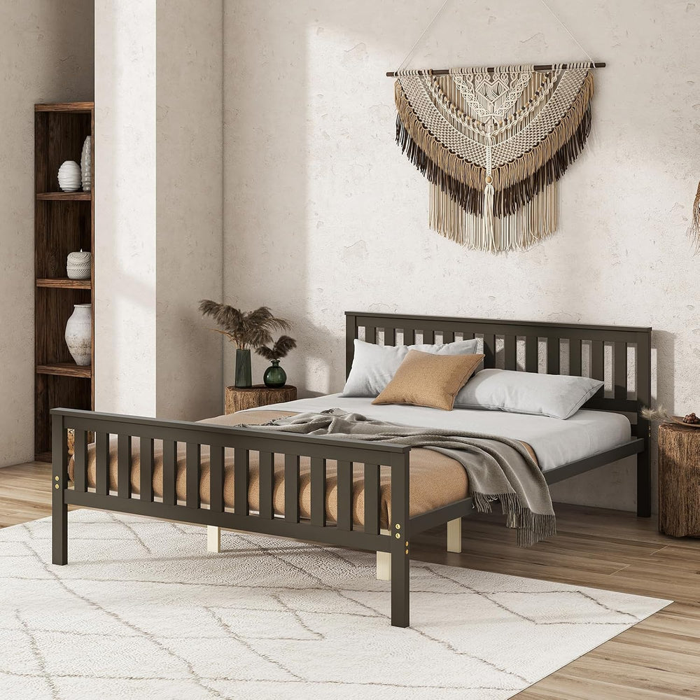 GIANTEX Queen Size Wood Platform Bed Frame, Mid Century Queen Bed Frame with ...