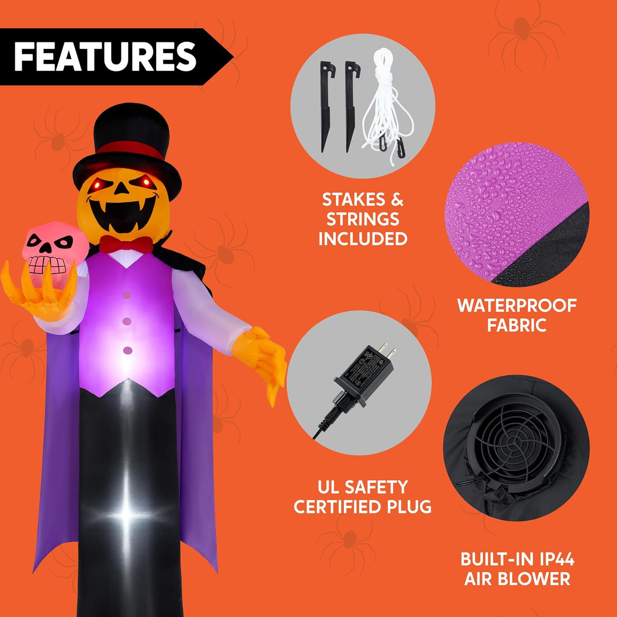 Joiedomi 12FT Giant Halloween Inflatable Pumpkin Ghost Vampire with Skull, Halloween Blow Up Gentleman Ghost Yard Decoration with Built-in LED Glowing Eyes for Lawn Garden Indoor Outdoor Decor