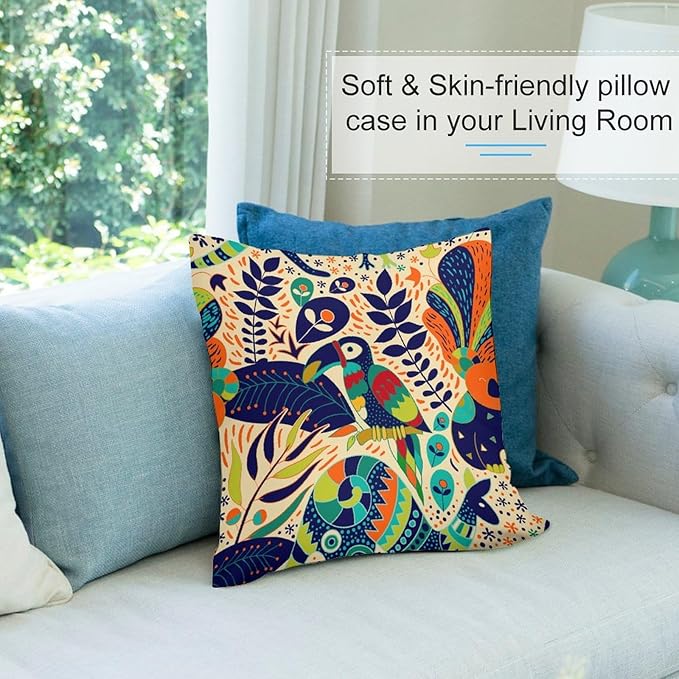 Boho Nature Pillowcases Set of 2 Colorful Bohemian Forest Nature Animals Ethnic - Image 6