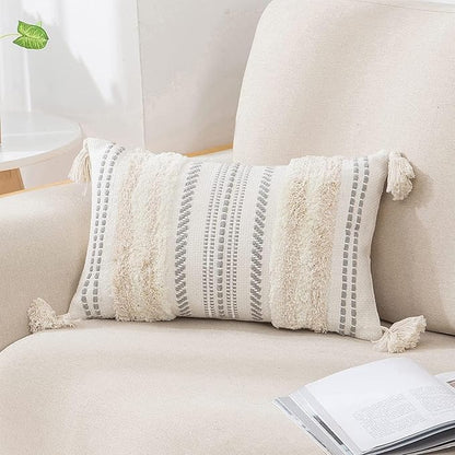 decorUhome Decorative Boho Throw Pillow Cover 12x20, Lumbar Accent Neutral by decorUhome