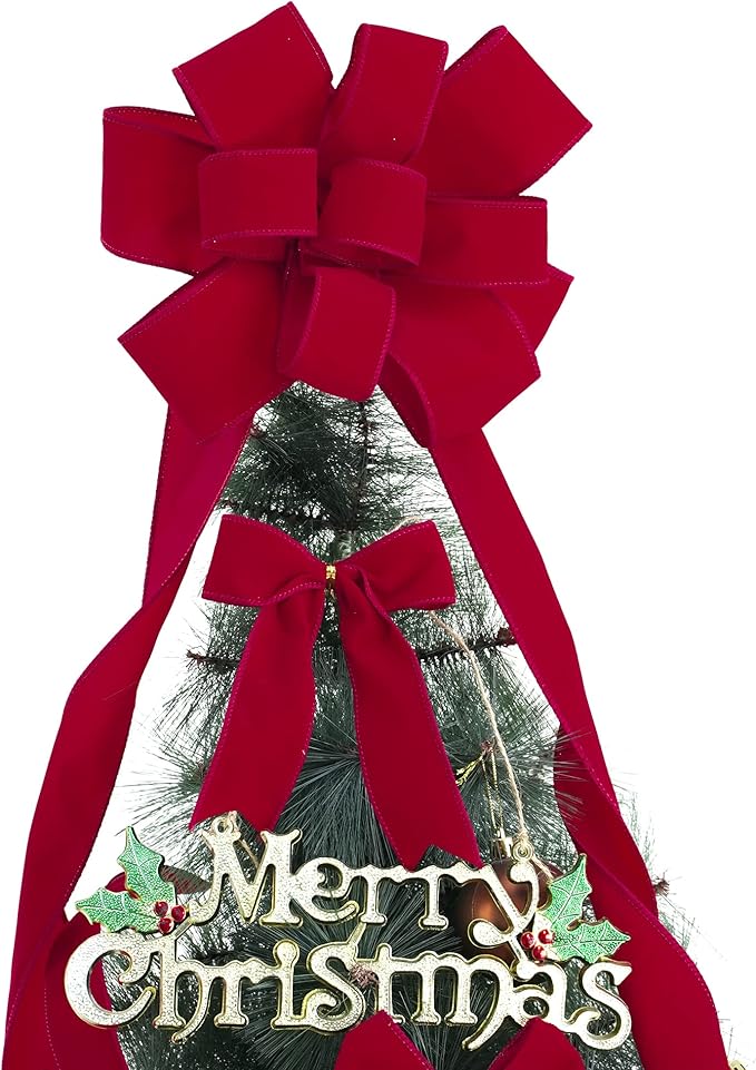 MEEDEE Red 1.5 Inch Velvet Wired Ribbon 25 Yards Dark Red Velvet Ribbons Spool - Image 6