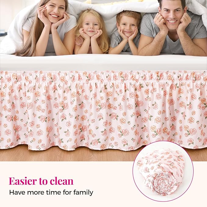 RIMELA Pastel Rose Bed Skirt Queen Size 15 Inch Drop, Elastic Bed Skirting - Image 9