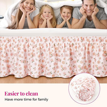 RIMELA Pastel Rose Bed Skirt Queen Size 15 Inch Drop, Elastic Bed Skirting - Image 9