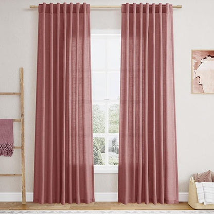 Canyon Rose Linen Curtains 84 Inch Length 2 Panels Set by Nanspring