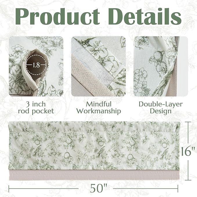 jinchan Linen Valance Curtain for 16 Inch Rustic Farmhouse Country Windows for - Image 6