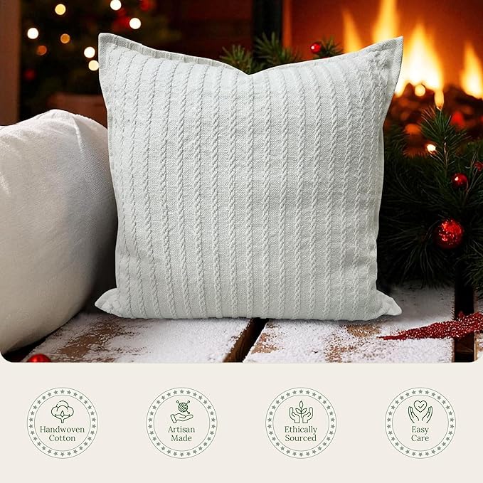 SanVia Ivory Pleat Premium Cotton Throw Pillow Covers, 20 x 20 Inches, Luxury - Image 4