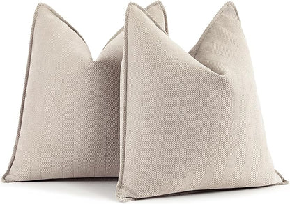 ZWJD Beige Pillow Covers 24x24 Set of 2 Chenille Throw Pillow Covers by ZWJD