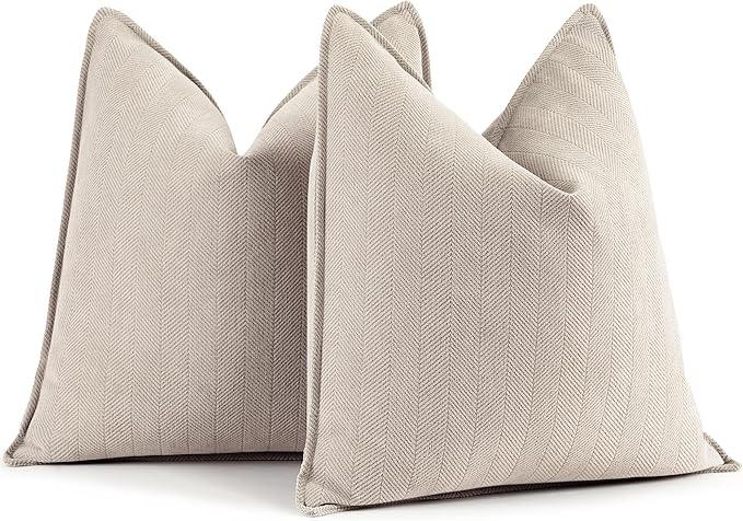 ZWJD Beige Pillow Covers 16x16 Set of 2 Chenille Throw Pillow Covers by ZWJD
