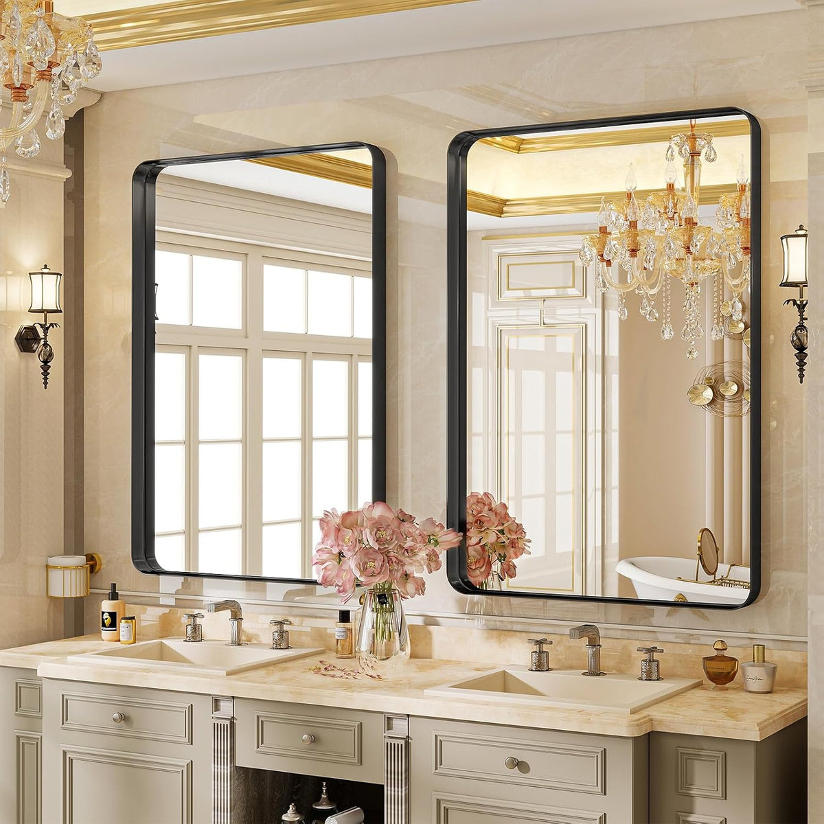 voobang bathroom mirror 24"x32", black gorgeous deep frame, main product view