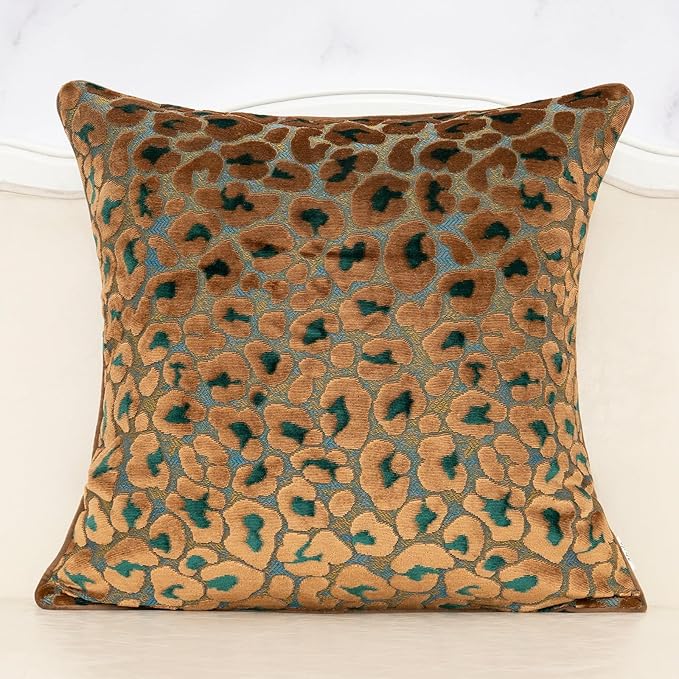 Alerfa Green Brown Floral Throw Pillow Cover 20 x 20 Inch Cut Velvet Sqaure by Alerfa