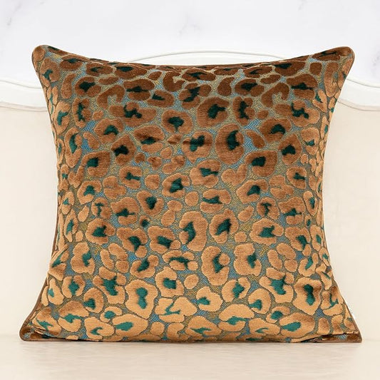 Alerfa Green Brown Floral Throw Pillow Cover 20 x 20 Inch Cut Velvet Sqaure by Alerfa