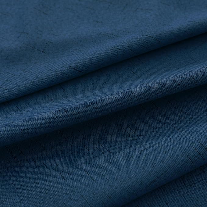 KOUFALL 52x102 Inch Length Navy Blue Back Tab Linen Blackout Curtains - Image 8