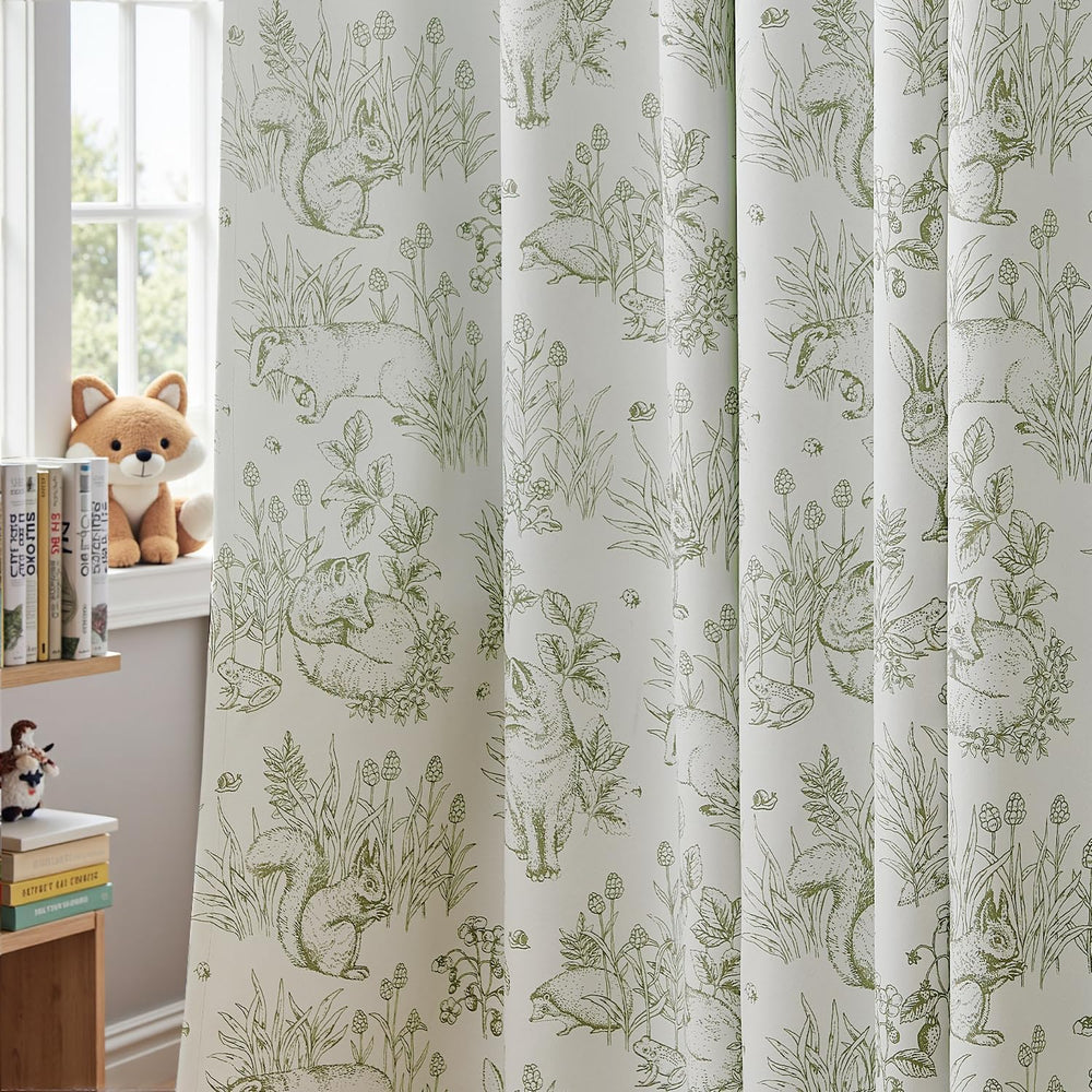 jinchan Green Blackout Curtains 84 Inch Woodland Back Tab 2 Panels
