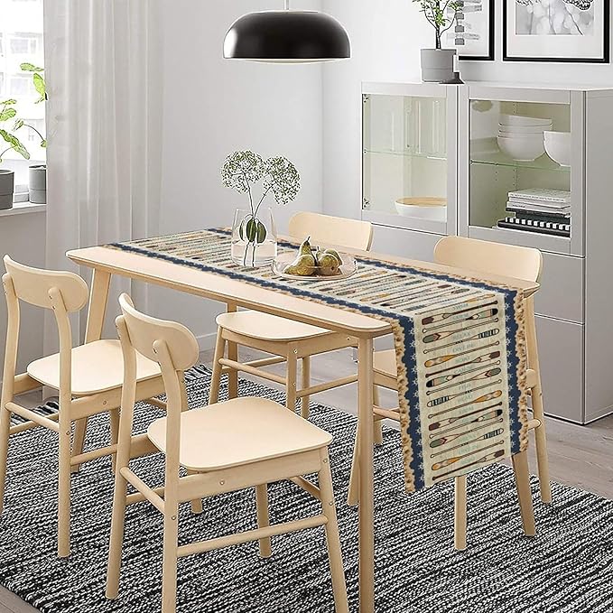 Lake Summer Paddle Nautical Table Runner Stripes Wood Grain Farmhouse Kitchen - Image 3
