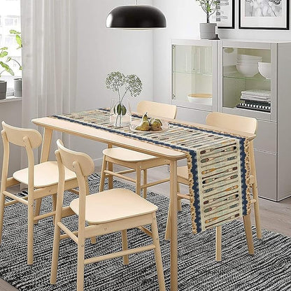 Lake Summer Paddle Nautical Table Runner Stripes Wood Grain Farmhouse Kitchen - Image 3