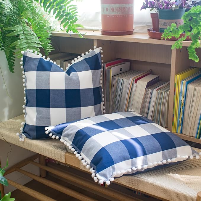 HOPLEE Navy Blue Buffalo Plaid Pillow Covers Navy Blue Throw Pillow Covers - Image 2