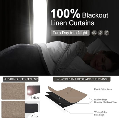 Dark Flax 100% Blackout Curtains 86 Inch Length 2 Panels Set Farmhouse Style - Image 2